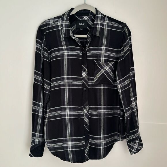 Rails Women's Hunter Mixed Plaid Button-Up Shirt, Black Storm Parchment Size S - Picture 2 of 9